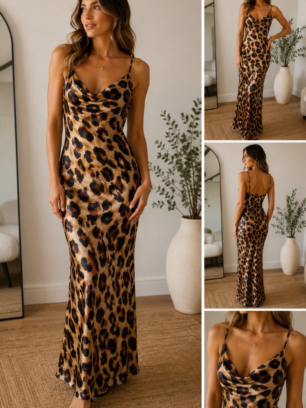 Missguided Leopard Print Cowl Neck Satin Maxi Dress NWT US 6